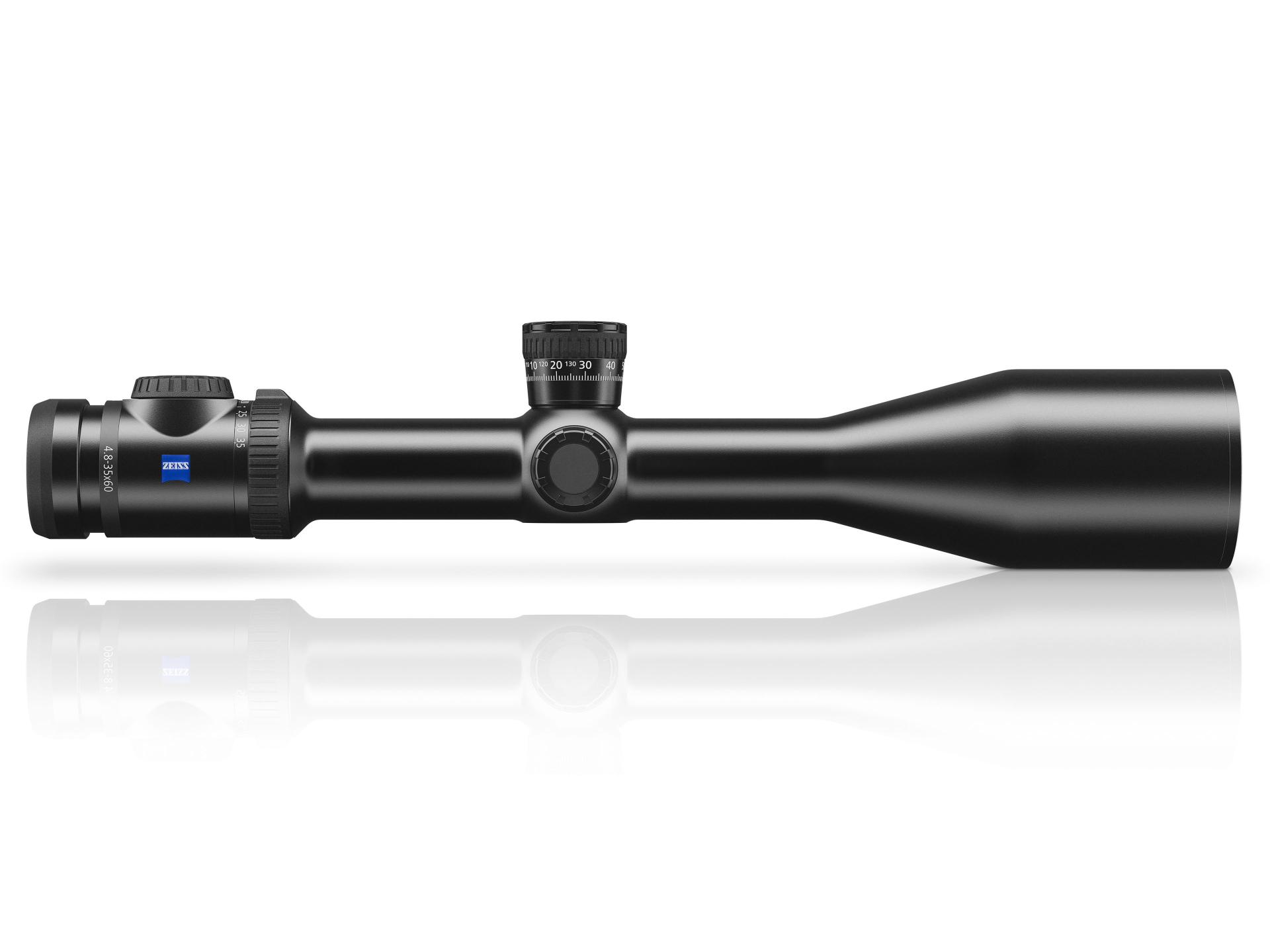 Side profile of the ZEISS riflescope long-range model showing extended tube and robust construction.