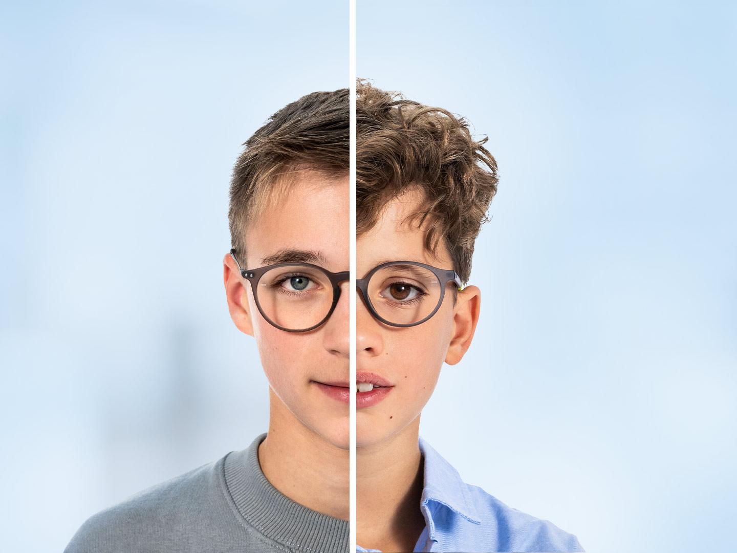 10代の男子の顔と幼い男の子の顔が半分ずつ並んでいる。